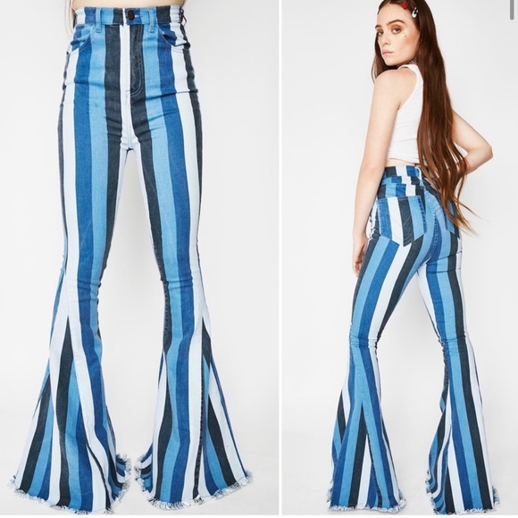 Show Me Your MuMu Denim - Show Me Your Mumu Berkeley Indigo Stripe Bells Blue Jeans